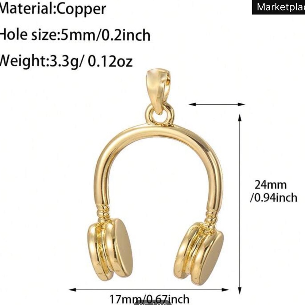 NEW Gold Headphones Charm Pendant